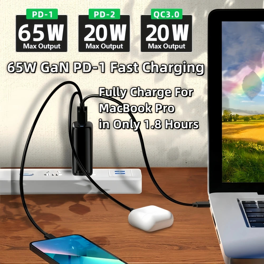 Real 85W GaN Type C Charger USB QC3.0 For Laptop Ipad PPS PD 65W Fast Charge For Samsung Xiaomi iPhone 6-16 Pro Max Mobile Phone