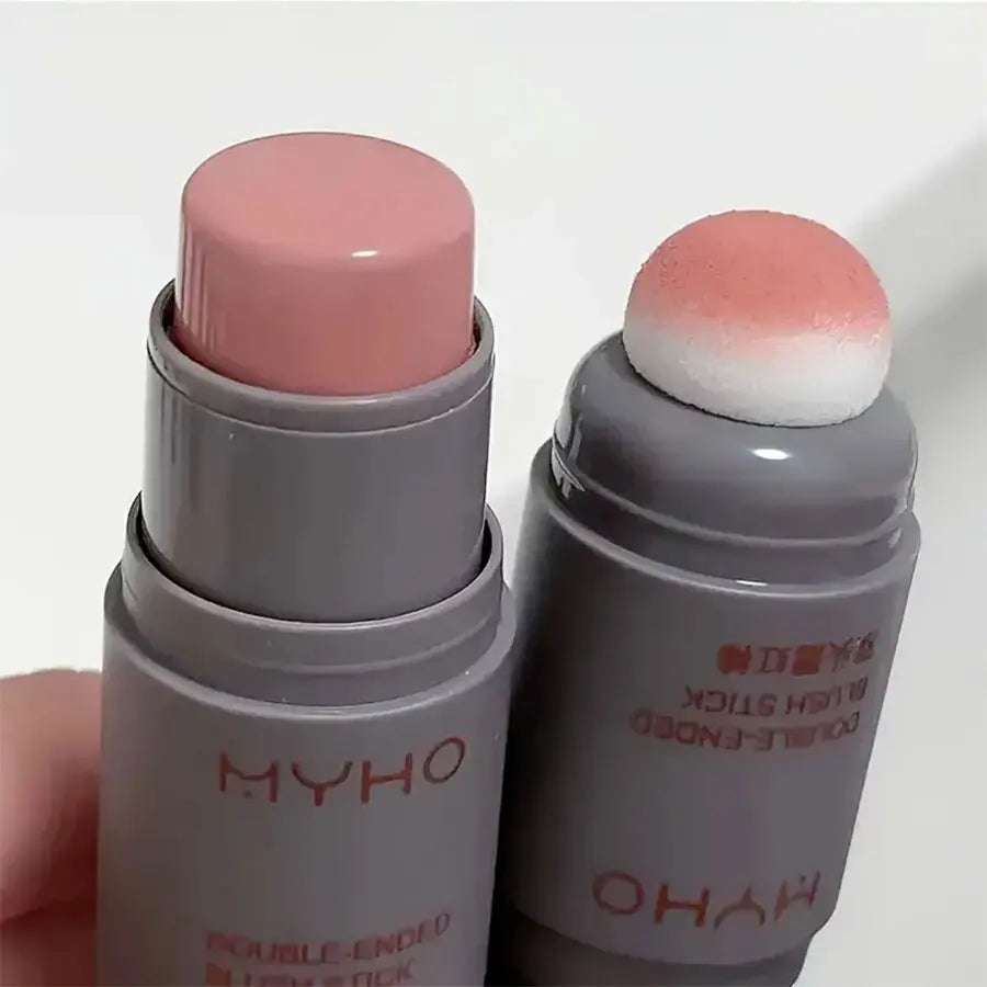 Double Head Sponge Monochrome Powder Blusher Lip and Cheek Dual-Use Durable Matte Natural Rouge Powder Blusher Stick Light Natur
