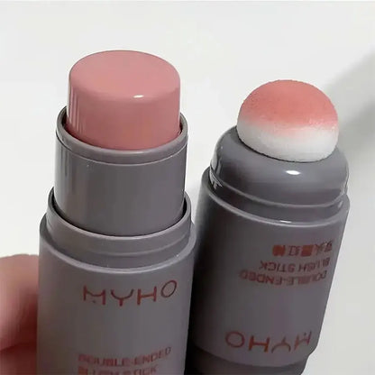 Double Head Sponge Monochrome Powder Blusher Lip and Cheek Dual-Use Durable Matte Natural Rouge Powder Blusher Stick Light Natur
