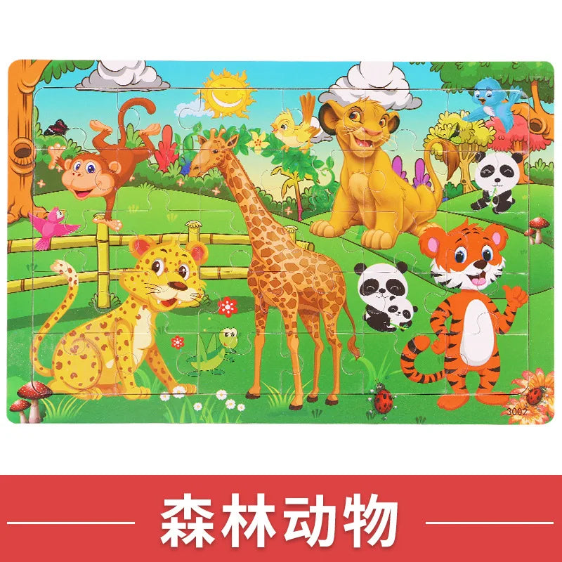 NEW Wooden 30pcs Puzzles Animal Dinosaur Cartoon Plane Puzzle Intellectual Building Block Toys for gift