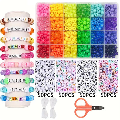 Pony Beads for Friendship Bracelet Making Kit 24 Colors Kandi Beads Set, 720pcs Plastic Rainbow Bulk and 980pcs Letter Beads wit