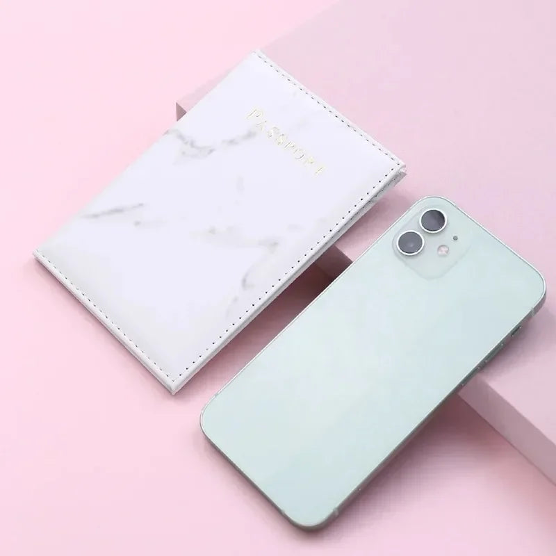 Women Fashion Pink Marble Pattern Travel Passport Cover Holder Bag Credit Cases Thin Ticket Protective Essentials Accessories