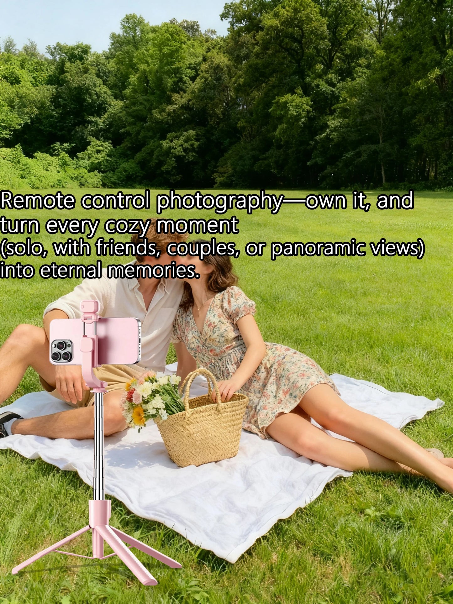 Extendable Aluminum Selfie Stick Tripod, Fill Light & Bluetooth-compatible Remote, Compatible with IPhone/Android, for Travel