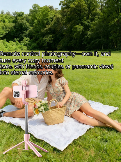 Extendable Aluminum Selfie Stick Tripod, Fill Light & Bluetooth-compatible Remote, Compatible with IPhone/Android, for Travel