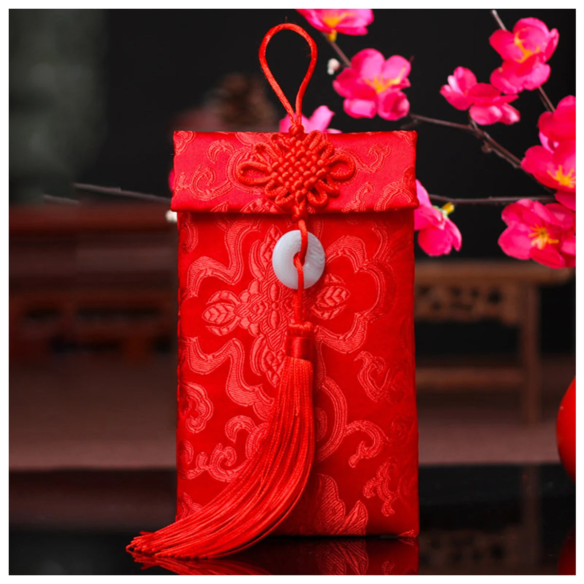 Chinese Style Brocade Red Envelope Bag Spring Festival Luck Red Packets Bag for Chinese Wedding Birthday Invitation Card Bag