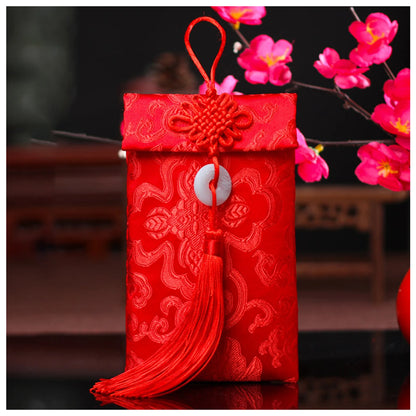 Chinese Style Brocade Red Envelope Bag Spring Festival Luck Red Packets Bag for Chinese Wedding Birthday Invitation Card Bag
