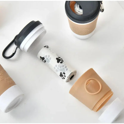 Portable Pet Poop Trash Can Dispenser Creative Coffee Cup Dog Garbage Storage Design Outdoor Dog Walking Garbage Bag Storage Box