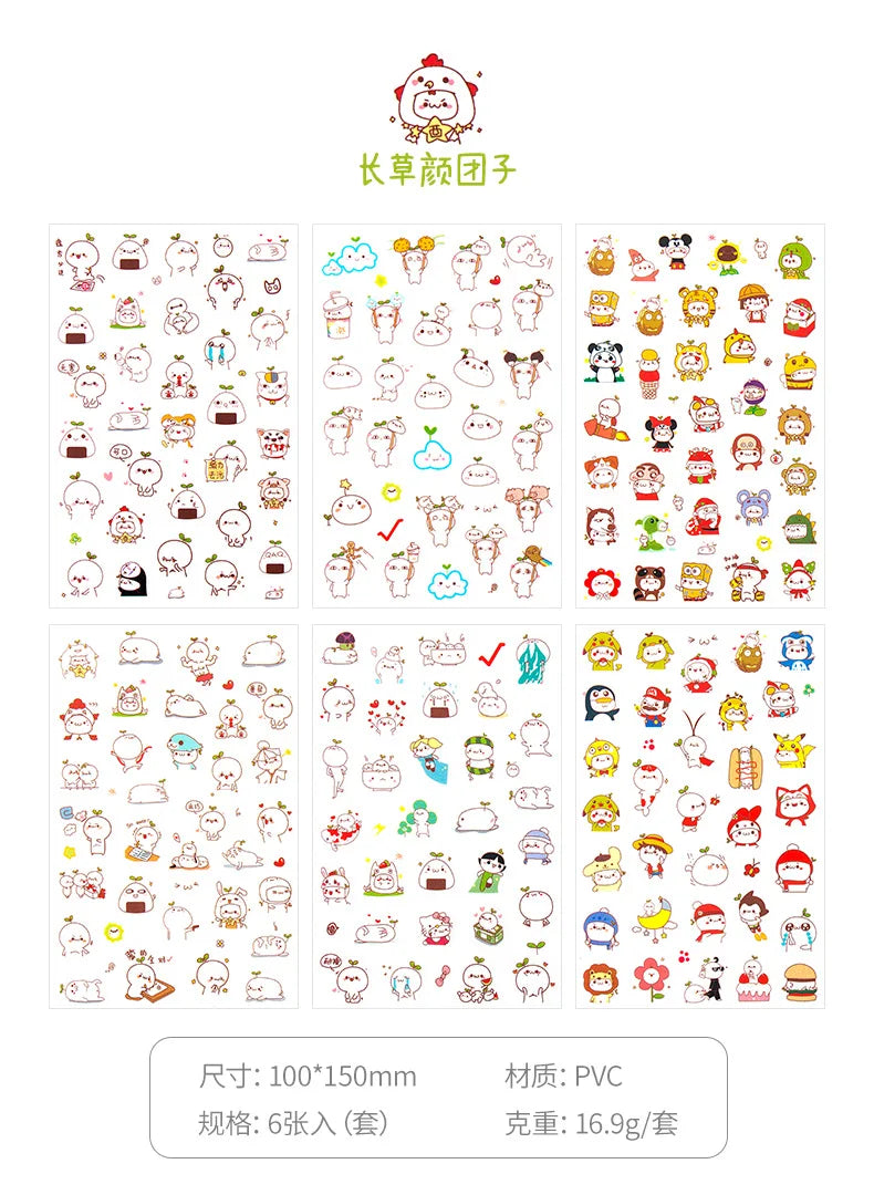 6Pcs/Lot Waterproof Cartoon Transparent Pvc Stickers DIY Hand Account Diary Decorative Stickers Kawaii Phone Cup Stickers