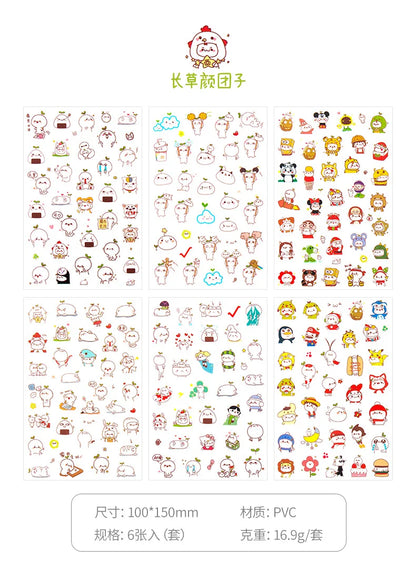 6Pcs/Lot Waterproof Cartoon Transparent Pvc Stickers DIY Hand Account Diary Decorative Stickers Kawaii Phone Cup Stickers