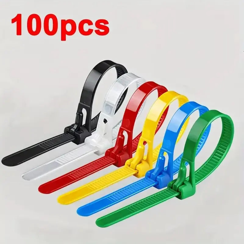100 Reusable Cable Ties, Cable Lock Loop Nylon Ties Removable, Recyclable, Mixed Colours, Black, White
