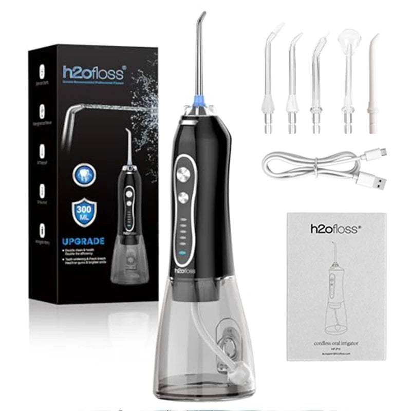 H2ofloss Cordless Water Flosser 5 Modes 300ml 2500mAh USB Rechargeable Portable High Pressure Oral Irrigator for Teeth Cleaning