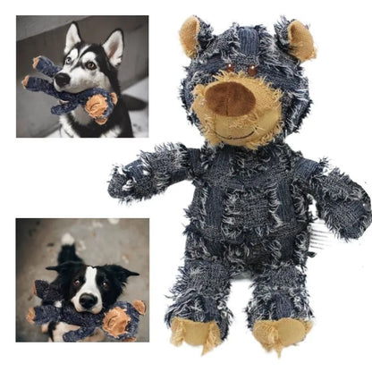 Dog Companion for Chewers Indestructible Bear Toy Resistant Squeaky Dog Toys Heavy Chewers Stuffed Plush Dog Toys for Aggressive