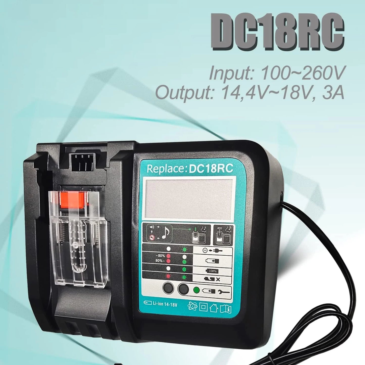 Replacement for Makita 14.4V - 18V Fast Battery Charger DC18RC for Makita Li-ion Battery BL1860 BL1850 3.0 A with LED Display