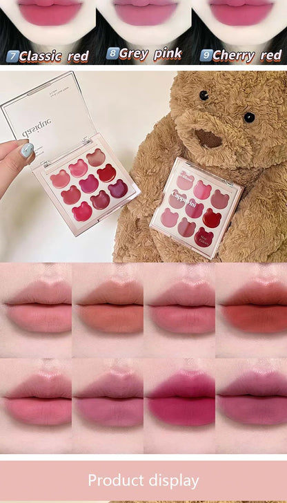 Cappuvini 9 Colors Velvet Lip Mousse - Matte & Natural Finish, Long-Lasting Non-Drying, Cute Bear Design for Youthful Look,