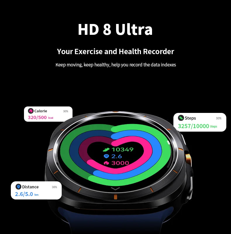 Smart Watch 8 Ultra 2025 Color Matching GPS Compass Smart Watch BT call NFC IP68 Waterproof 4GB Health monitoring Reduction 100%