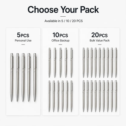 5/10/20Pcs Stainless Steel Ballpoint Pens, Silver Metal Medium Nib Smooth Twist Writing Pens for Office School