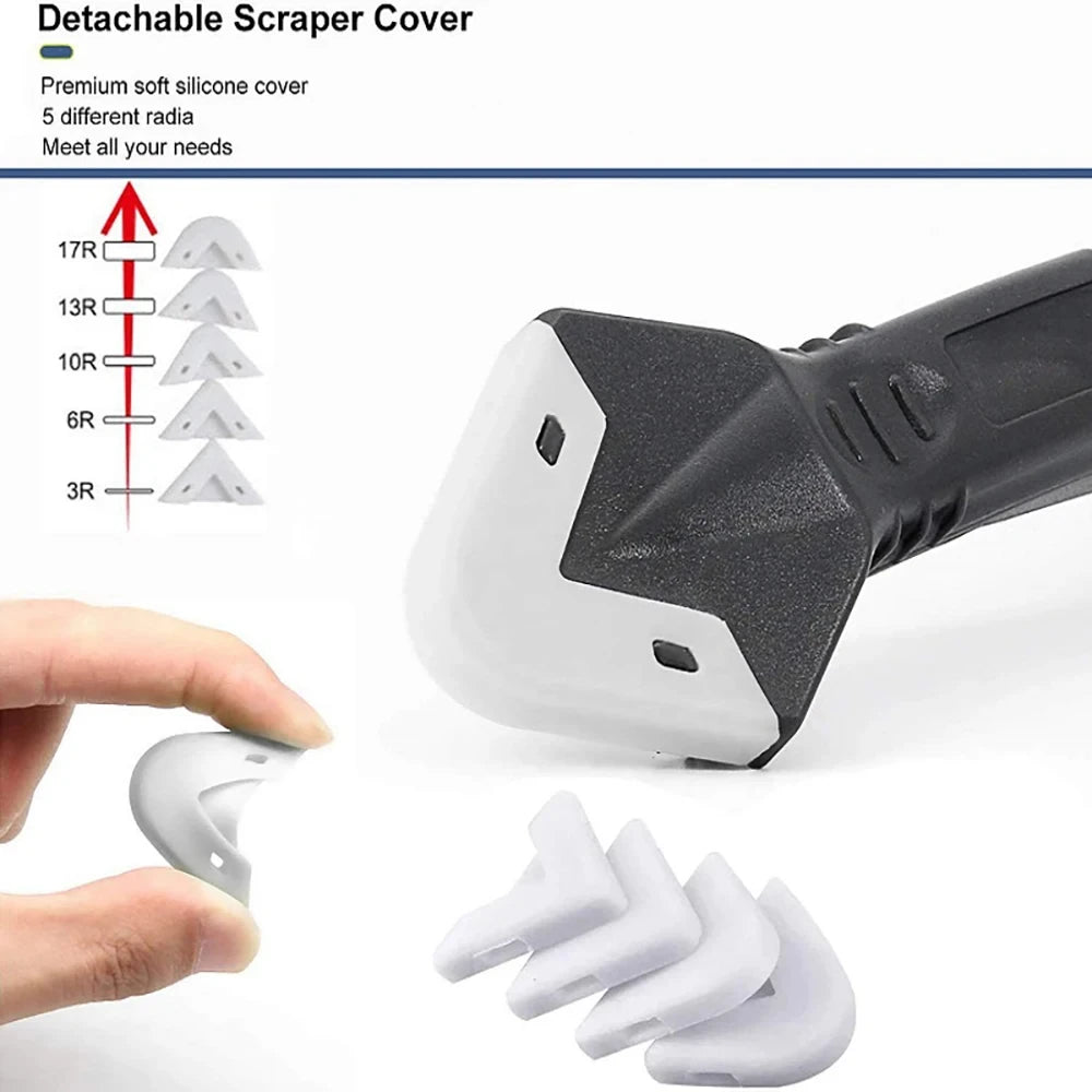 5 in 1 Metal Head Shovel Glue Tool Kit: Silicone Spatula, Caulk Remover, Grout Removal, Sealant Finishing & Corner Scrap
