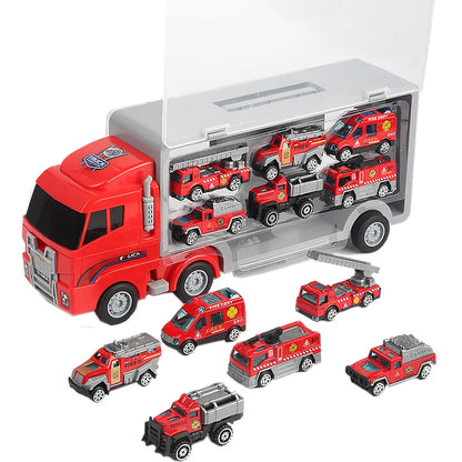 10 In 1 Construction Toys Truck Storage Die-cast Vehicle Transporter Car Set Excavator Dump Truck Digger Backhoe for Kids Gift