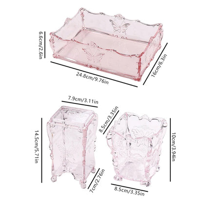 Cotton Pad Nails Storage Box Butterfly Transparent Pink Design Napkins Container Brush Organizer Makeup Case Nail Art Tools