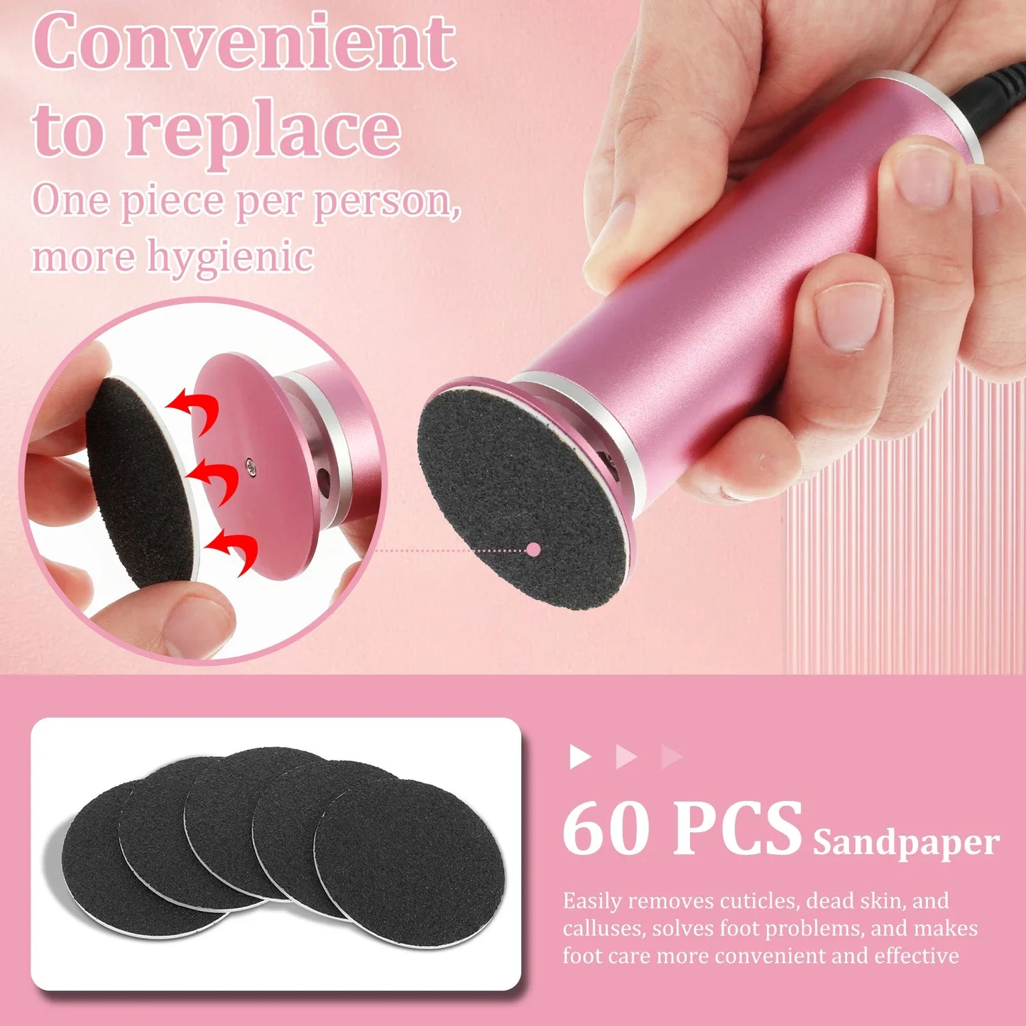 Electric Foot File Adjustable Speed Feet Callus Remover Professional Electric Foot File Callus Remover with 60 Pcs Sandpapers