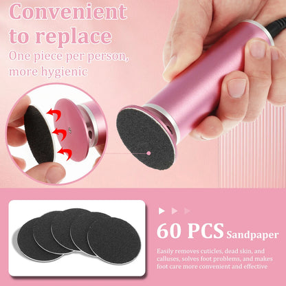 Electric Foot File Adjustable Speed Feet Callus Remover Professional Electric Foot File Callus Remover with 60 Pcs Sandpapers