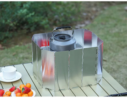 8/9/10 Plates Gas Stove Wind Shield Outdoor Camping Picnic Cooking Burner Windproof Screen Aluminum Alloy Wind Screen