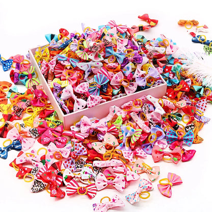 10PCS/30PCS Dog Bow with Rubber Band Dog Hair Accessories Handmade Movable Puppy Bows for Dogs Cats Cute Headband Accessories