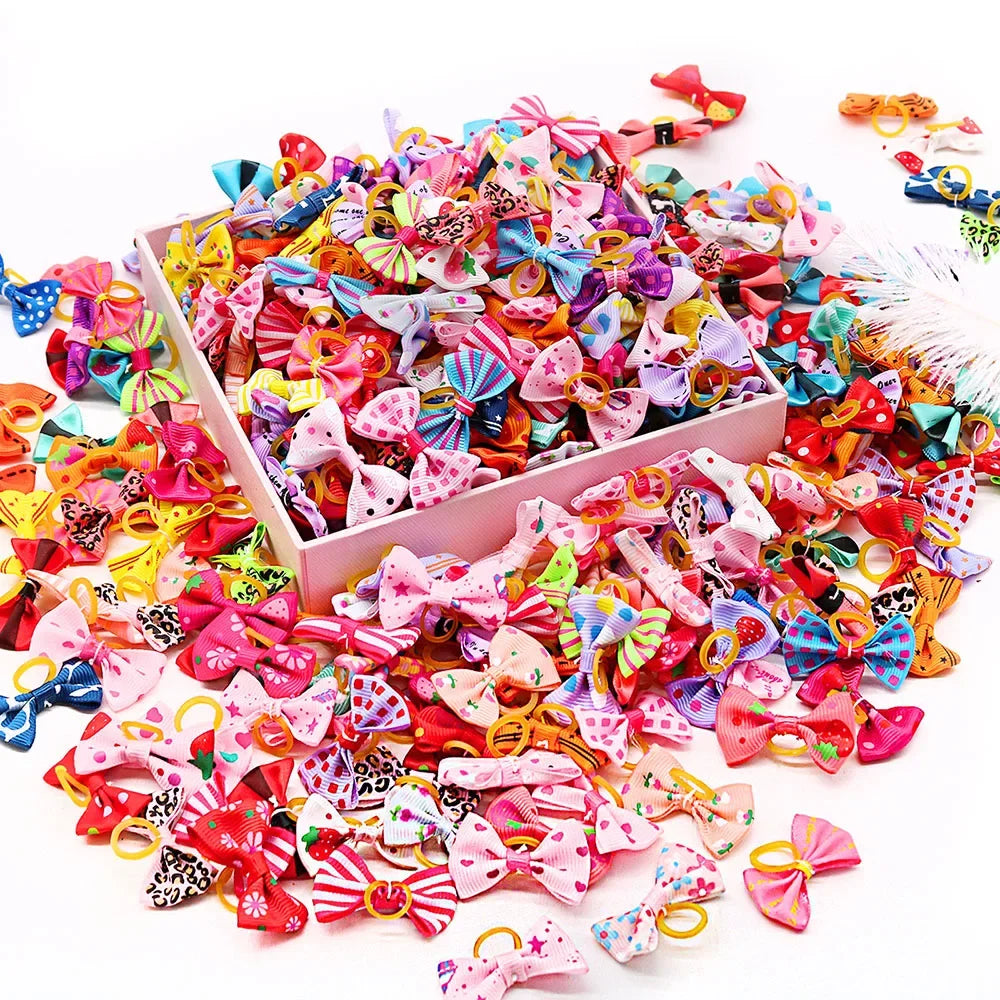 10PCS/30PCS Dog Bow with Rubber Band Dog Hair Accessories Handmade Movable Puppy Bows for Dogs Cats Cute Headband Accessories