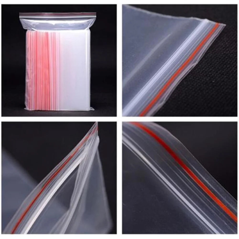 100 Pcs/Pack 5-12 Wire Self Seal Clear Plastic Poly Resealable Ziplock Bags Food Storage Fresh Package Reclosable Multi Size