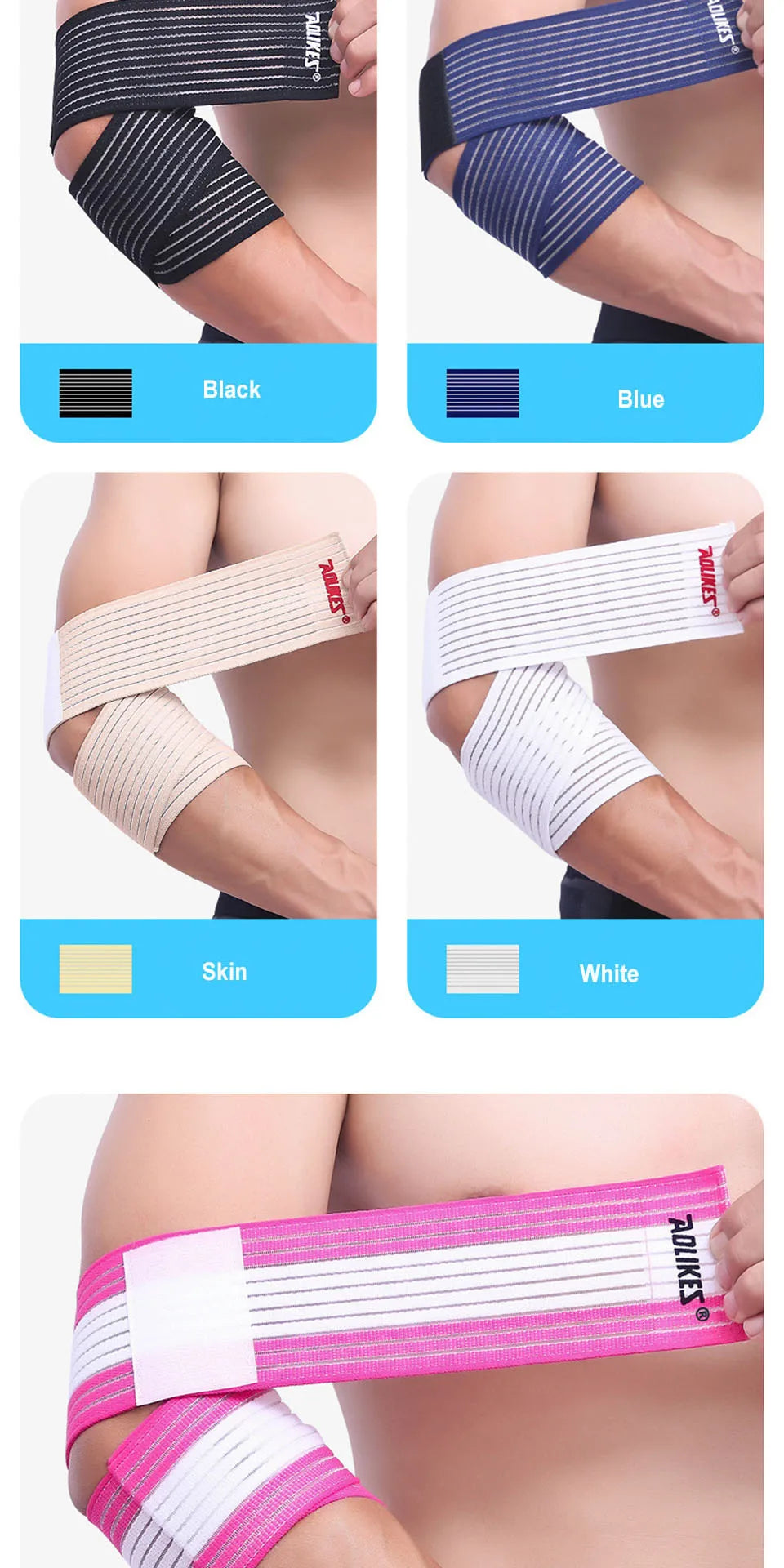 AOLIKES 1PC 40-180cm Compression Bandage Protector Knee Support Brace Sports Elastic Elbow Straps Leg Bands Bandage Workout Wrap