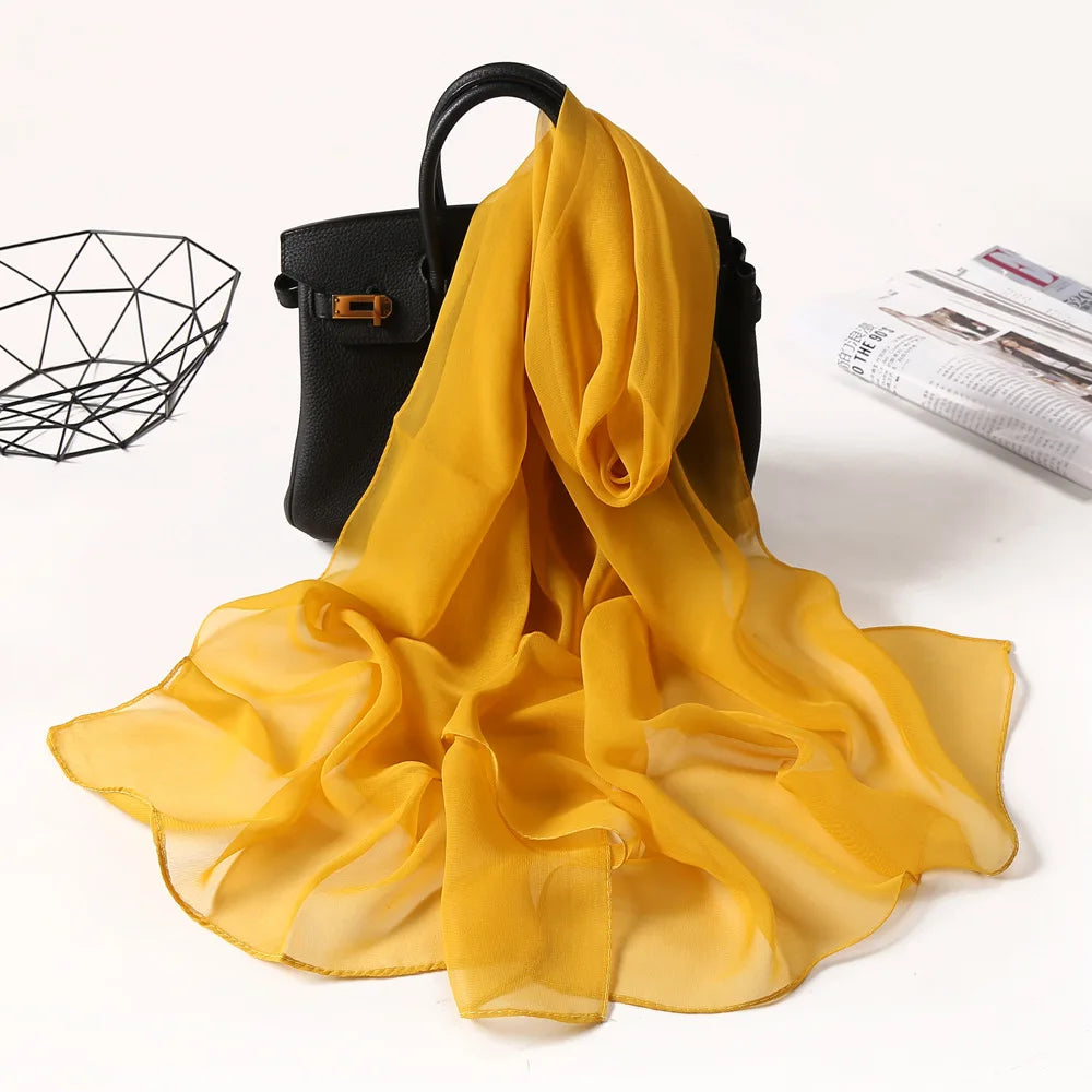 Fashion Four Seasons Women Plain Color Thin Soft Beach Thin Silky Georgette Scarf Shawls Long Wraps Beach Sunscreen Hijab