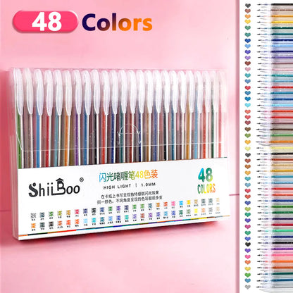 60 Colors Glitter Gel Pen 1.0mm Metal Glitter Color Ballpoint Pen Paper Cardstock Diary Drawing Marking Coloring DIY Art