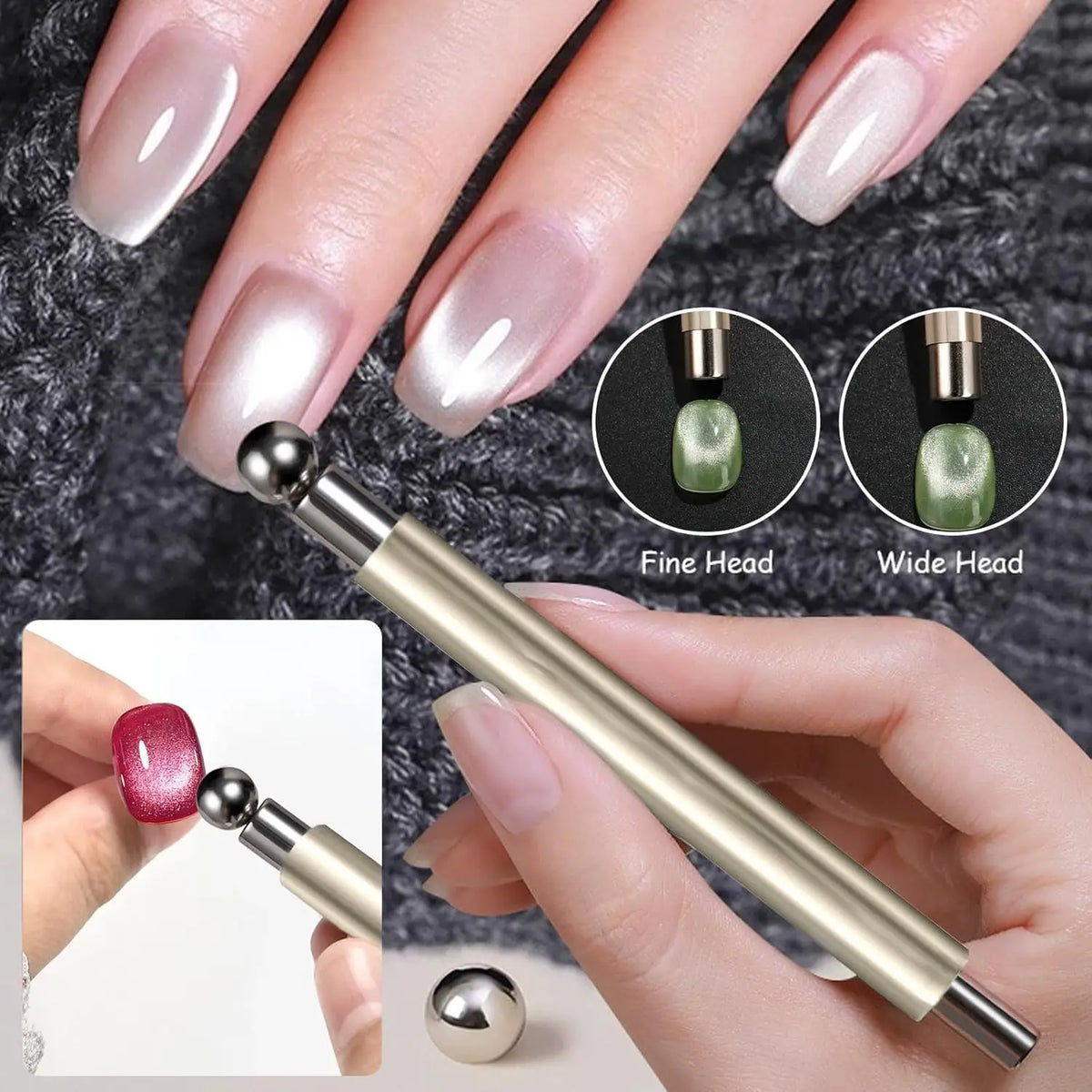 LINMANDA 3 In 1 Dual Headed Cat Eye Nail Art Magnetic Stick Multifunctional Nail Art Magnet Design Tool Suitable for Home DIY
