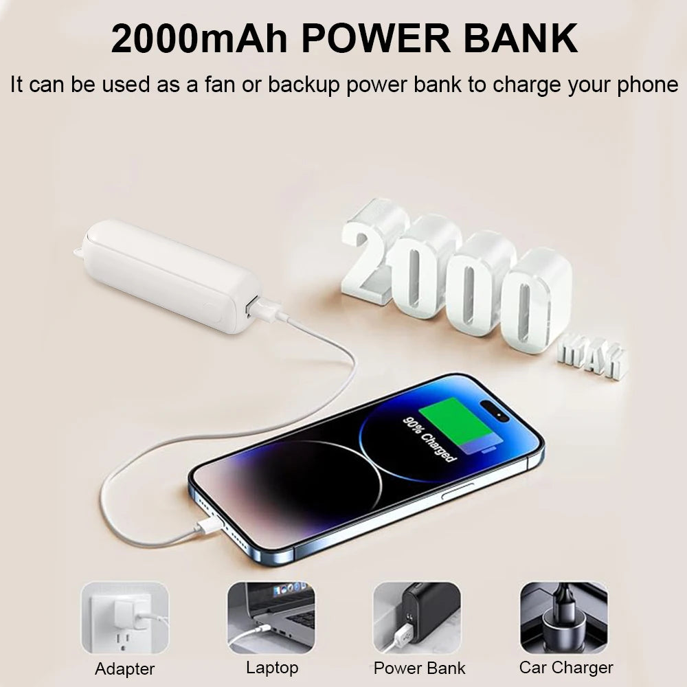 Portable Mini Handheld Fan Small Pocket Fan USB Rechargeable Battery Fan Folding Cooling Hand Fan Mini USB Fan with Power Bank