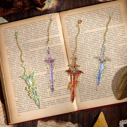 4pcs Fantasy Sword Bookmarks for Books, Journals, Planners - Cool Metal Book Markers for Reading Women & Men, Unique Book Marks