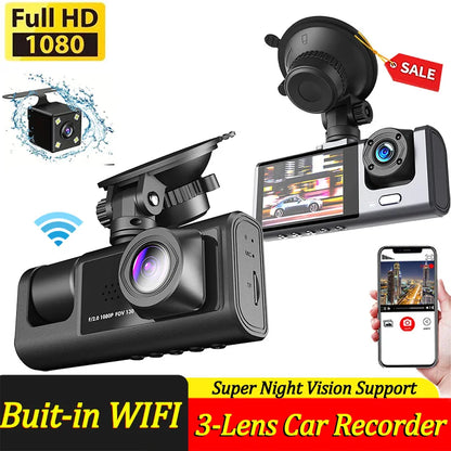 Wifi 3 Channel Dash Cam Night Vision Loop Recording & 2" IPS Screen 1080P 2/3Camera DVR Recorder, Video Recorder, Vehicle DVR