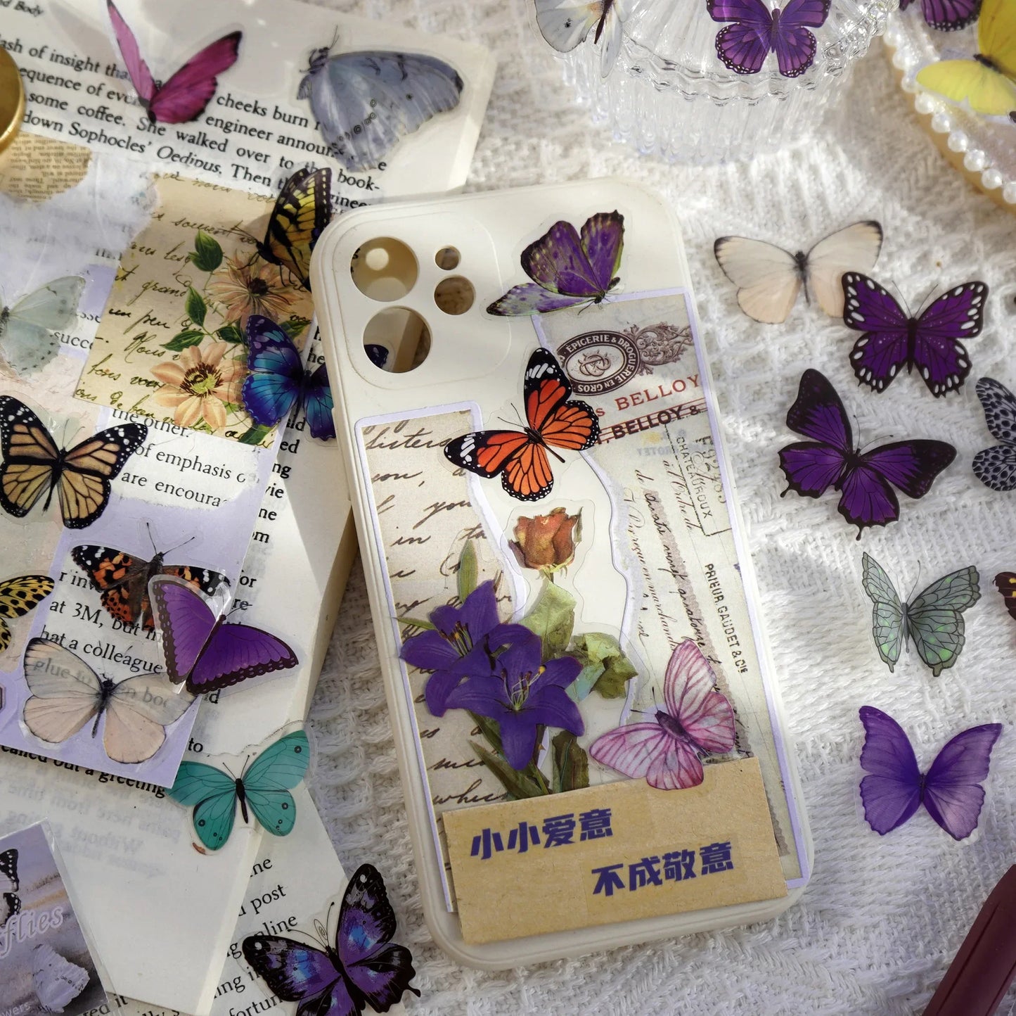 Journamm 40pcs/pack Butterfly Series Stickers Art Collage Junk Journal DIY Scrapbooking PET Waterproof Craft Aesthetics Stickers
