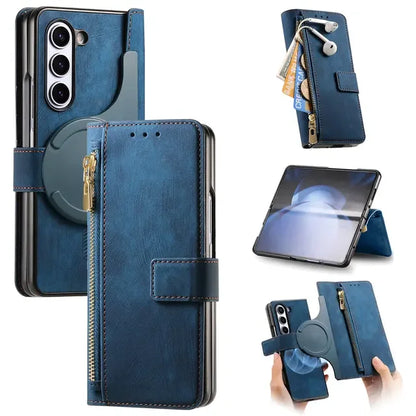 2 in 1 Magnetic Zipper Cards Solt Wallet Leather Case For Samsung Galaxy Z Fold 8 ultra 7 6 5  Wireless Charging Bag Purse Cover
