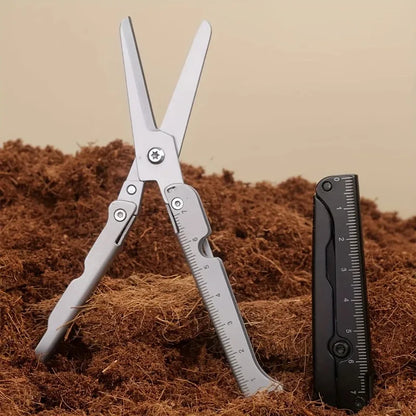 Portable Multifunctional Folding Scissors, Stainless Steel Outdoor Survival Tool for Camping Fishing Hunting