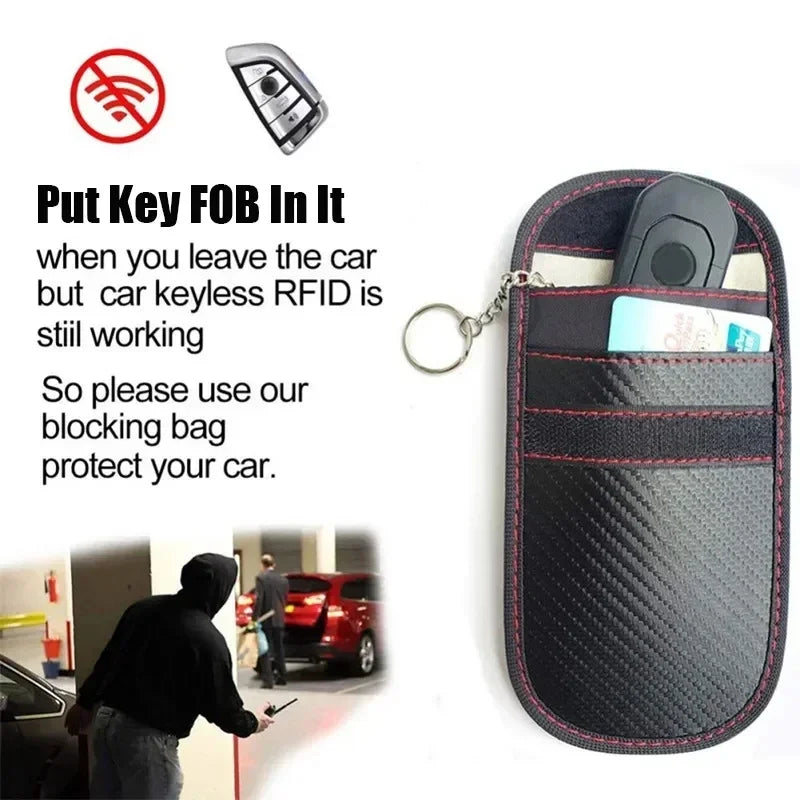 Faraday Bag for Key Fob Cage Protector Car RFID Signal Blocking Key Fob Protector Anti-Theft Pouch Double-Layers of Carbon Fiber