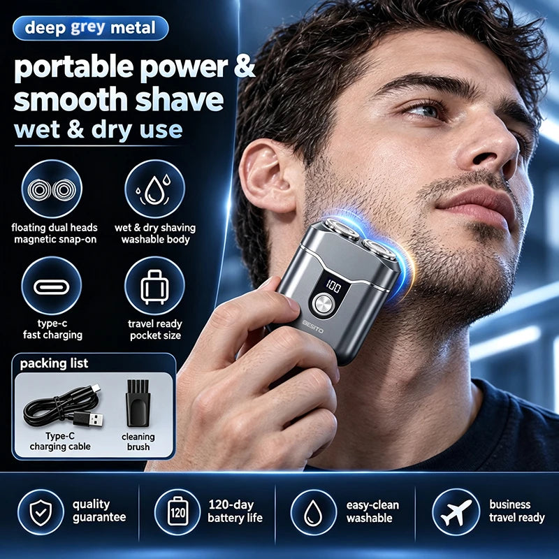 Men's Electric Portable Shaver, Double Headed Shaver, Multi Functional USB Charging Shaver