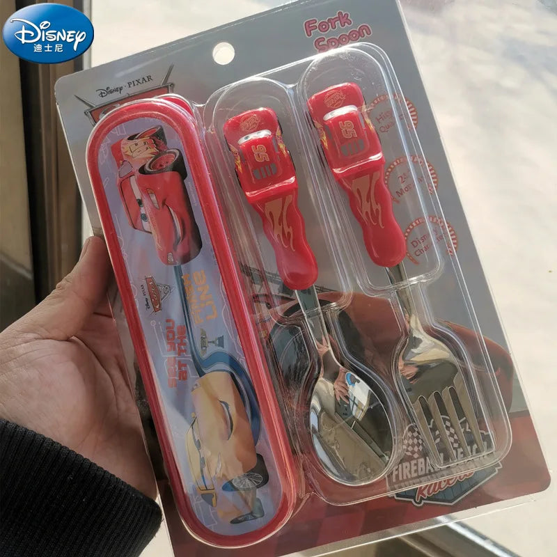 DisneyCarLightning McQueen cutlery Set Animated Cartoon 304 stainless steel fork and spoon Box 3D children's Christmas gift toys