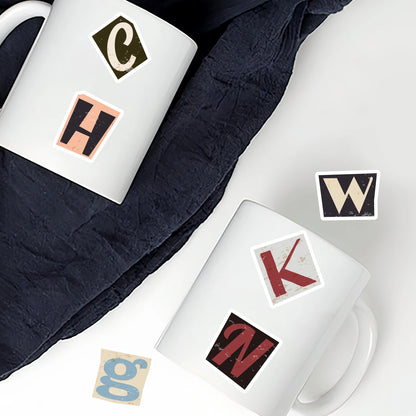 52pcs Vintage Letter Pattern Stickers for Laptops, Phone Cases, Water Bottles, Suitcases, Children's Toys, Back To School Season