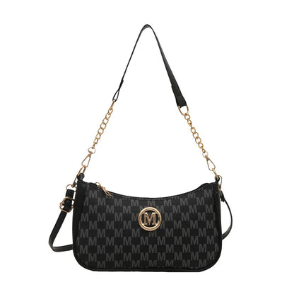 Vintage Style Handbag Crossbody Bag, Gold Letter 'M' Design Pu Leather Shoulder Messenger Bag, Synthetic Leather Tote Bag, Purse