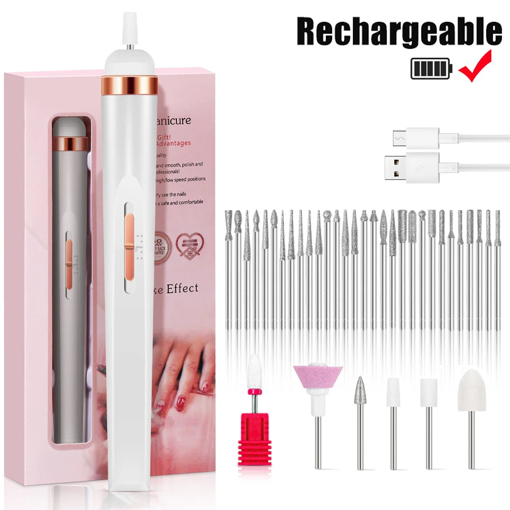 YIKOOLIN Portable Nail File Care Electric Nail Drill with 4 Speeds Cuticle Trimmer Battery Operated Manicure and Pedicure Tools
