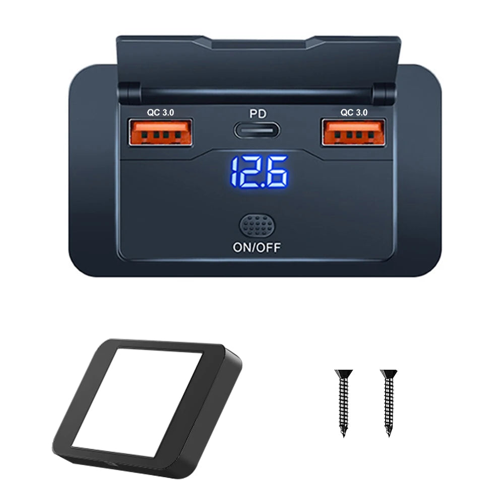 Dual PD USB C Adapters Outlet Car Charging Port Socket Wall Mount Accessories for Boat Marine Campers RV Truck Golf Cart 12/24V