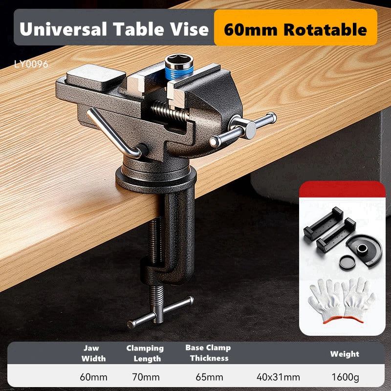Professional Table Vise , 360° Rotation Work Clamp-On Vise, Versatile Use, Heavy Duty Construction for Woodworking, Metalworking