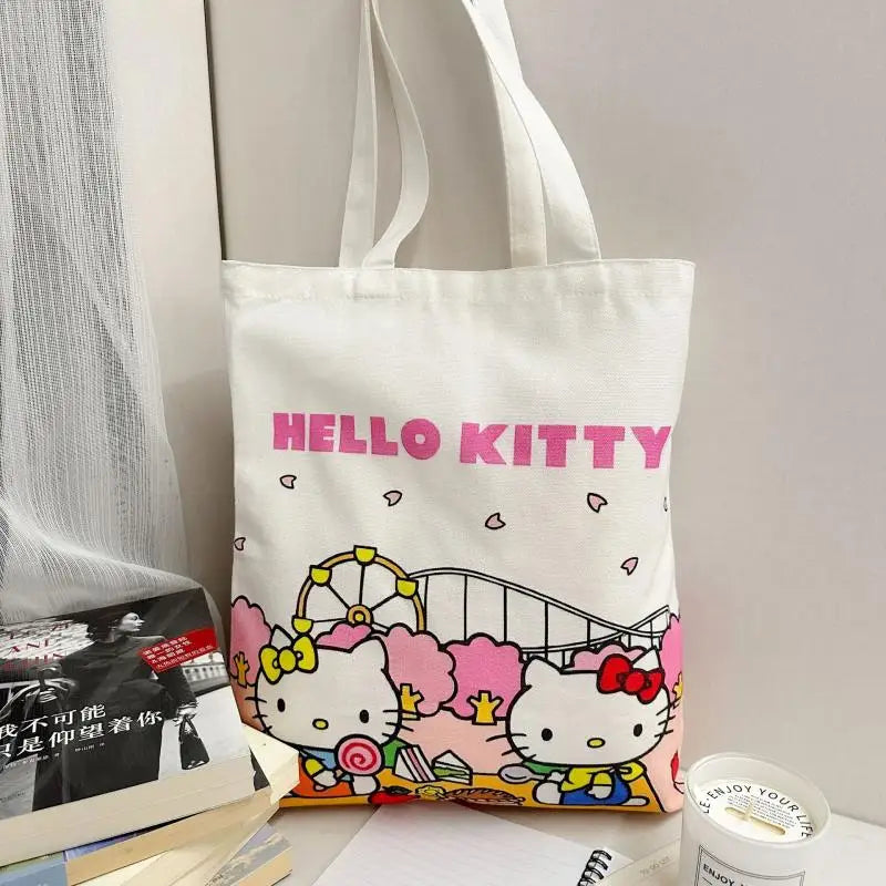 Large capacity Japanese cartoon Sanrio handbag Hello Kitty canvas bag casual commuting bag fashionable shoulder bag for girls