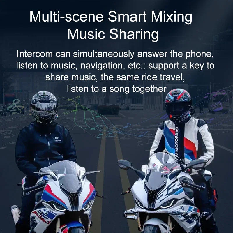 Y12 Pro Dual Mic Motorcycle Helmet Intercom Headset Wireless Hands-free Call Waterproof Music Player Speaker FM Radio Earphone
