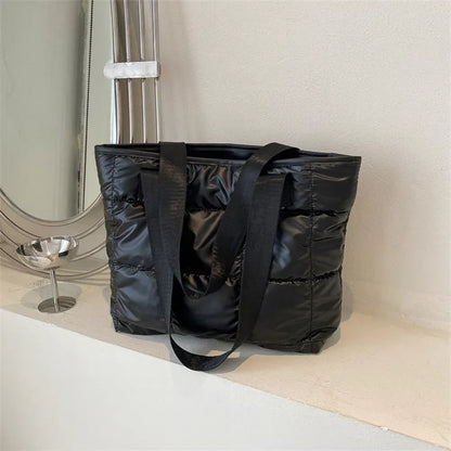 HOMEFISH Ladies Tote Handbags Large Capacity Cotton Padded Shopping Bag Rhombus Portable Handbag Quilted Solid